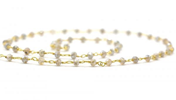 Beautiful  925 Gold Sterling Silver Rosary Chain With Labradorite Coated in Round Shape - 3mm,Sold By Foot, ROS2-5334
