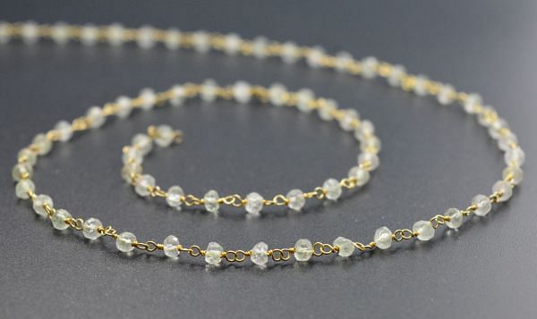 Gorgeous 925 Sterling Silver Gold Rosary Chain With prehnite in Roundel Shape - 3mm,Sold By Foot, ROS2-5353 