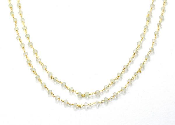 Gorgeous 925 Sterling Silver Gold Rosary Chain With prehnite in Roundel Shape - 3mm,Sold By Foot, ROS2-5353 