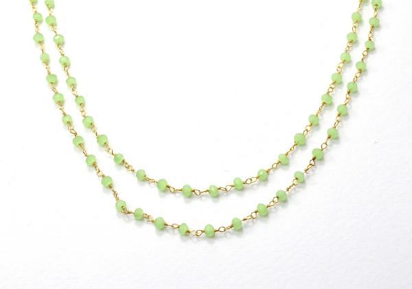 925 Gold Plated Sterling Silver Gorgeous Rosary Chain With Prehnite Chalcedony - 3mm, Sold By Foot, ROS2-5355