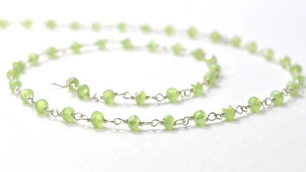 Beautiful 925 Sterling Silver Gold Rosary Chain in 3mm - Prehnite Chalcedony Coated,  ROS2-5360    