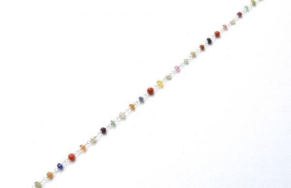 Graceful 925 Gold Sterling Silver Multi Stone Rosary Chain in 3mm Size, Sold By Foot, ROS2-5366