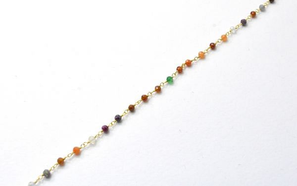 Handmade 925 Sterling Silver Gold Rosary Chain in Roundel Shape With Multi Stone - 3mm, Sold By Foot, ROS2-5371