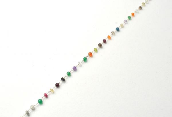 Wonderful 925 Sterling Silver Rosary Chain in Multi Stone - 3.50mm, Sold By Foot, ROS2-5372