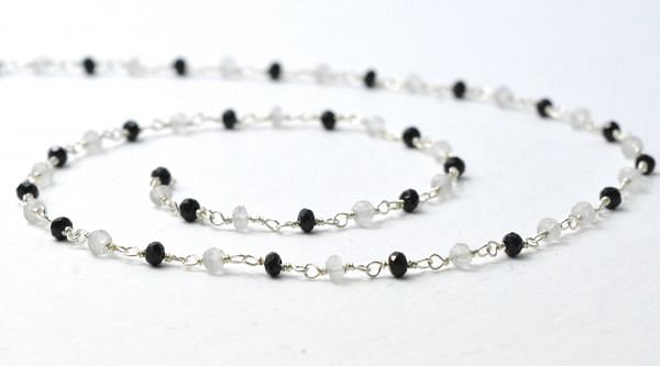 Lovely 925 Starling Silver Gold Rosary Chain With Black Spinel And Crystal Stone, ROS2-5379  