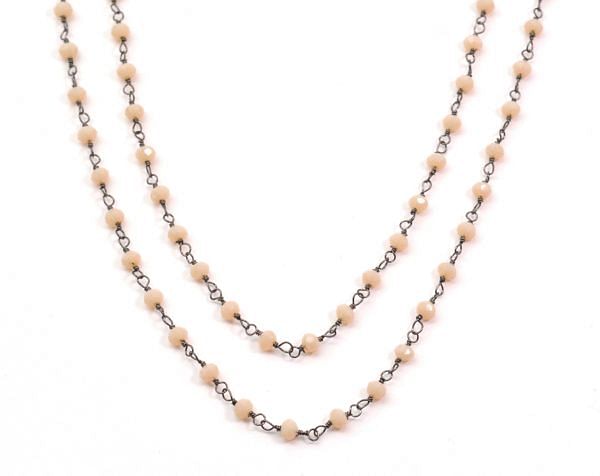 Handcrafted  925 Sterling Silver Gold Rosary Chain With Peach Chalcedony in 3mm Size,ROS2-5383  