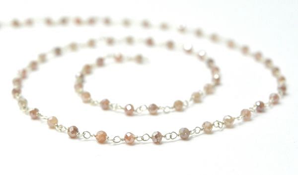 Amazing 925 Sterling Silver Gold Peach moonstone Coated Rosary Chains in Round Shape, 3mm - Sold By Foot. ROS2-5390 