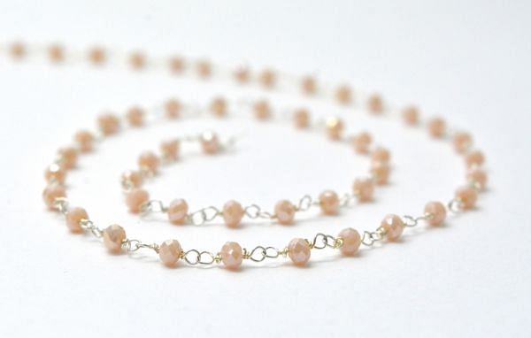 925 Starling Silver Gold Amazing Rosary Chain Studded With Peach Chalcedony Coated - Sold By Foot, ROS2-5391  