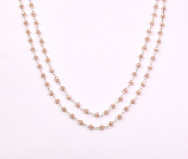 925 Starling Silver Gold Amazing Rosary Chain Studded With Peach Chalcedony Coated - Sold By Foot, ROS2-5391  