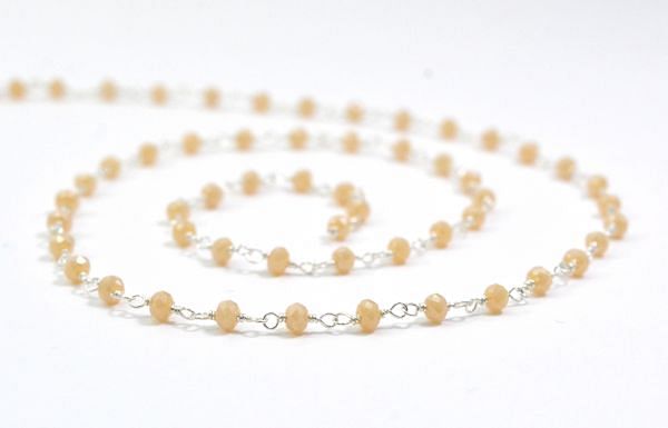  925 Sterling Silver Rosary Chain Studded With Peach Chalcedony Coated - 3mm, Sold By foot, ROS2-5395 