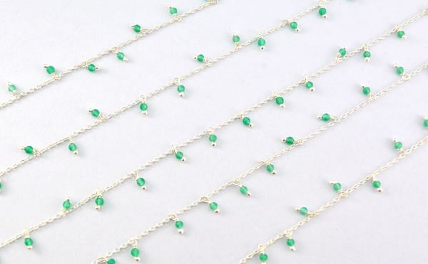 Glorious 925 Sterling Silver Gold Rosary Chain With Green Onyx Stone in Round Shape - 2mm Size ,ROS2-6070