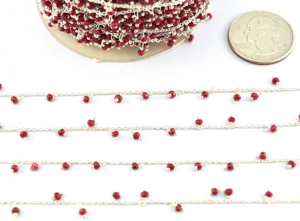  Amazing 925 Sterling Silver Gold Rosary Chain in Round Shape - Ruby Jade(2mm),ROS2-6072 