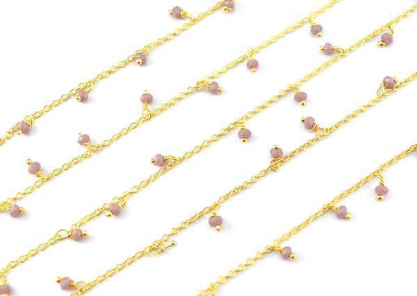 Glorious 925 Sterling Silver Gold  Rosary Chain - Lavender Chalcedony(2mm), ROS2-6080 
