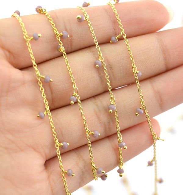 Glorious 925 Sterling Silver Gold  Rosary Chain - Lavender Chalcedony(2mm), ROS2-6080 