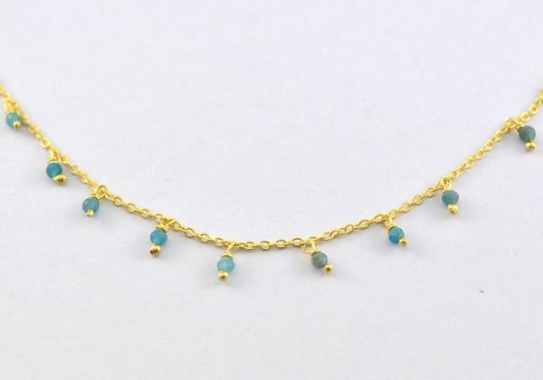 925 Sterling Silver Gold Rosary Chain Studded With Aquamarine - 2mm, ROS2-6084