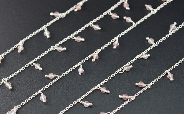  925 Sterling Silver Gold Rosary Chain in Strawberry Quartz, 2mm -ROS2-6086  