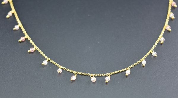  925 Sterling Silver Gold Rosary Chain in Strawberry Quartz, 2mm -ROS2-6086  