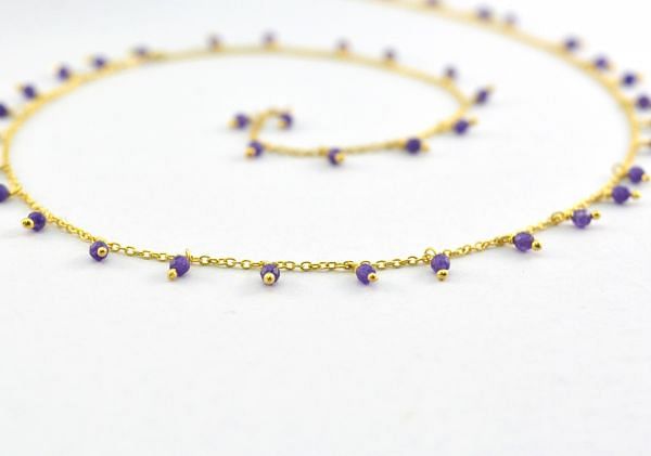   925 Sterling Silver Gold Amethyst Rosary Chain in 2mm Size,  Sold By foot, ROS2-6088
