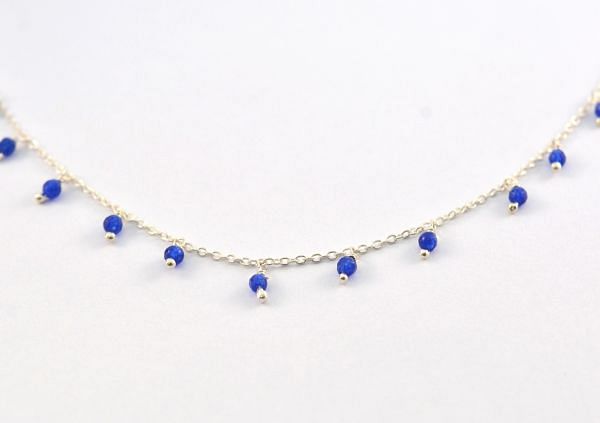 Gorgeous 925 Sterling Silver Gold Rosary Chain With Blue Chalcedony - 2mm,Sold By foot, ROS2-6098