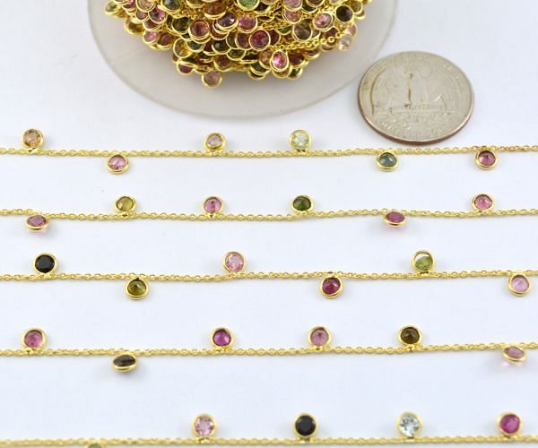925 Sterling Silver Gold Chain in 4mm With Tourmaline - ROS2-6369   