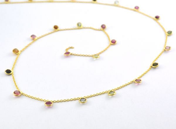 925 Sterling Silver Gold Chain in 4mm With Tourmaline - ROS2-6369   
