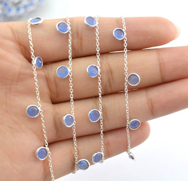 925 Sterling Silver Gold Chain in Chalcedony Stone - 4mm, ROS2-6373 