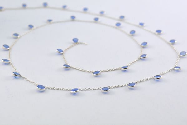 925 Sterling Silver Gold Chain in Chalcedony Stone - 4mm, ROS2-6373 