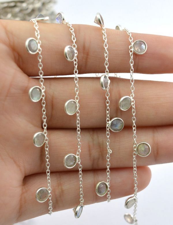   925 Sterling Silver Gold Labradorite Chain in 4mm Size - ROS2-6377