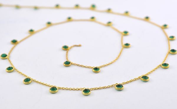  925 Sterling Silver Gold Dangling Chain With Green Onyx in 4mm Size - ROS2-6386