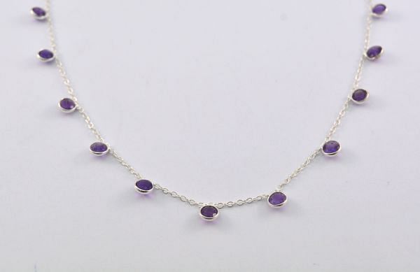 925 Sterling Silver Gold Dangling Chain With Amethyst in 4mm Size - ROS2-6388 