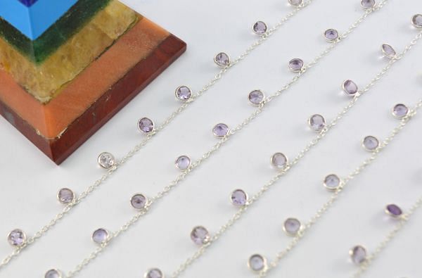 Amazing 925 Sterling Silver Gold  Light Amethyst Chain in 4mm Size - ROS2-6390 