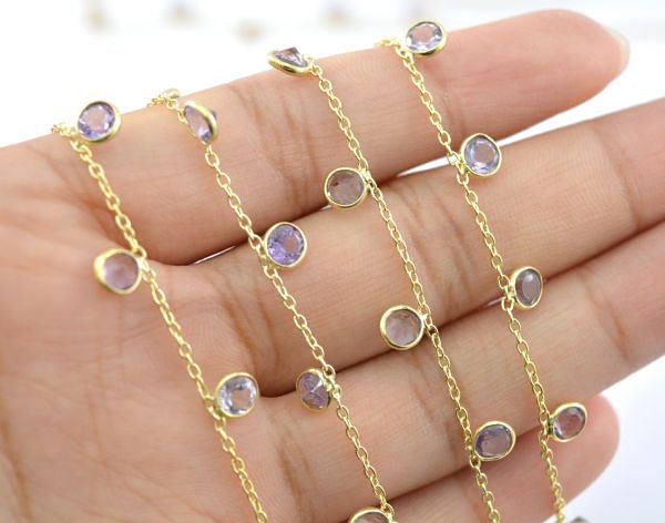 Amazing 925 Sterling Silver Gold  Light Amethyst Chain in 4mm Size - ROS2-6390 