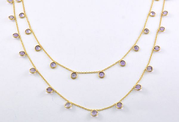  925 Sterling Silver Gold Chains Studded With Amethyst - 5mm, ROS2-6392  
