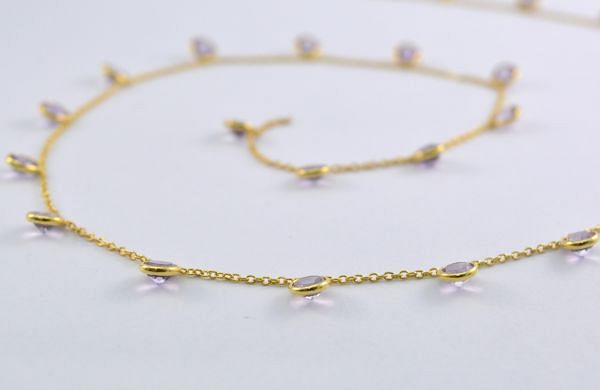  925 Sterling Silver Gold Chains Studded With Amethyst - 5mm, ROS2-6392  