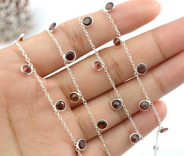 925 Sterling Silver Gold Chain With Garnet in Round Shape - 4mm, ROS2-6395  
