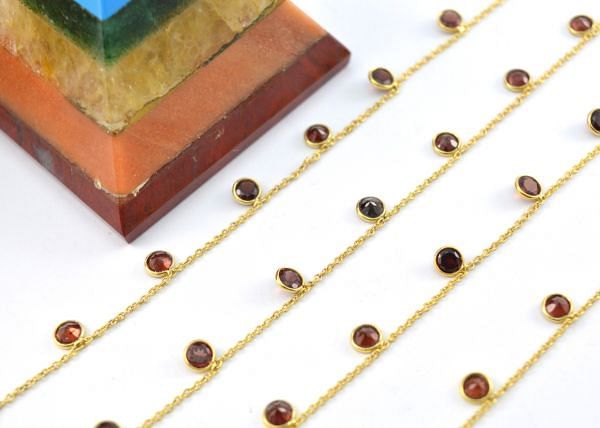 925 Sterling Silver Gold Chain With Garnet in Round Shape - 4mm, ROS2-6395  