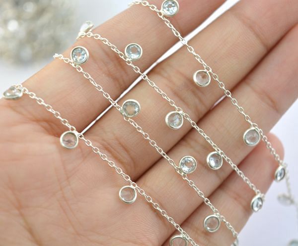 Handmade 925 Sterling Silver Gold Chain - Blue Topaz(3mm), ROS2-6400