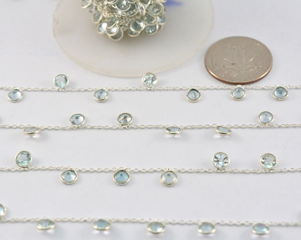 Handmade 925 Sterling Silver Gold Chain - Blue Topaz(3mm), ROS2-6400