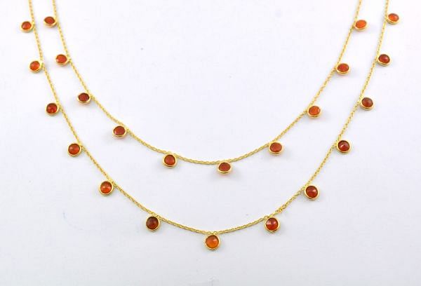  925 Sterling Silver Gold Round Shape Chain in 4mm Size With carnelian - ROS2-6402