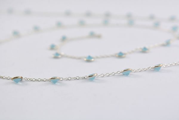 Beautiful 925 Sterling Silver Gold Chain - Sky Blue chalcedony(4mm), ROS2-6406