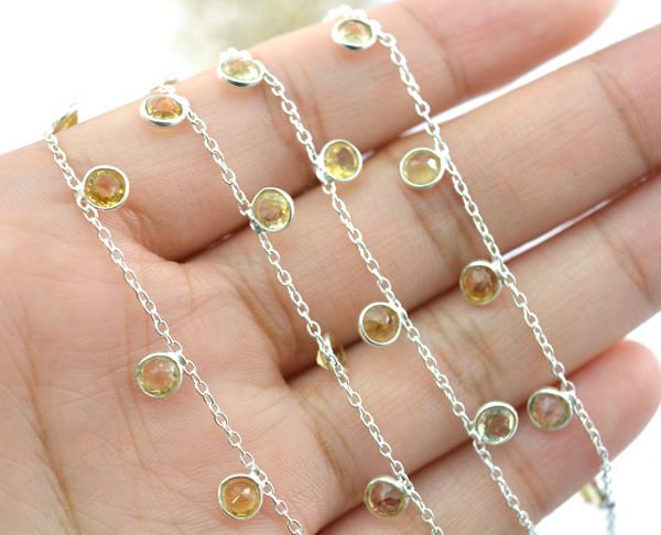 925 Sterling Silver Gold Chain in Citrine Stone , 4mm - ROS2-6408 