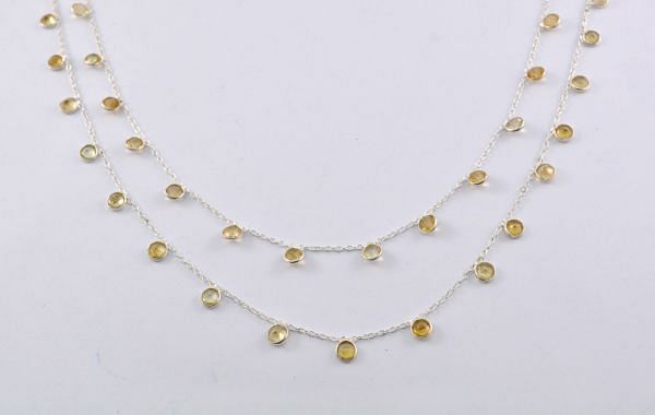 925 Sterling Silver Gold Chain in Citrine Stone , 4mm - ROS2-6408 