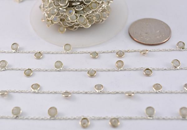 Handmade 925 Sterling Silver Gold Chain With Rainbow moonstone in 4mm Size - ROS2-6410