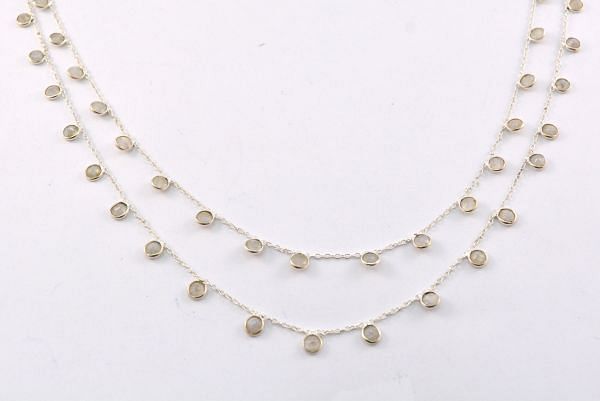 Handmade 925 Sterling Silver Gold Chain With Rainbow moonstone in 4mm Size - ROS2-6410