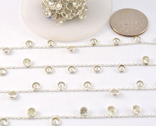 925 Sterling Silver Gold Round Shape Chain -Crystal (4mm), ROS2-6412