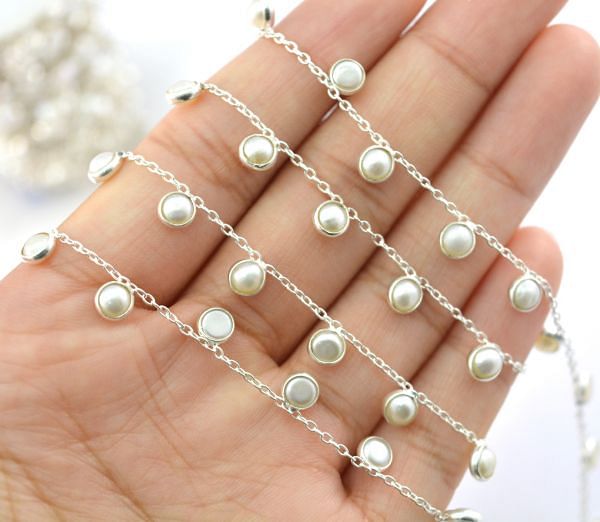 Gorgeous 925 Sterling Silver Gold Chain With Pearl in 4mm - ROS2-6413