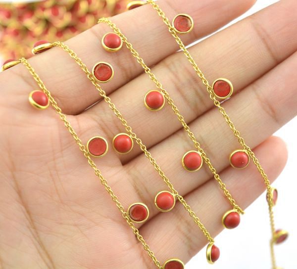 925 Sterling Silver Gold Coral Chain in 4mm Size - ROS2-6415 