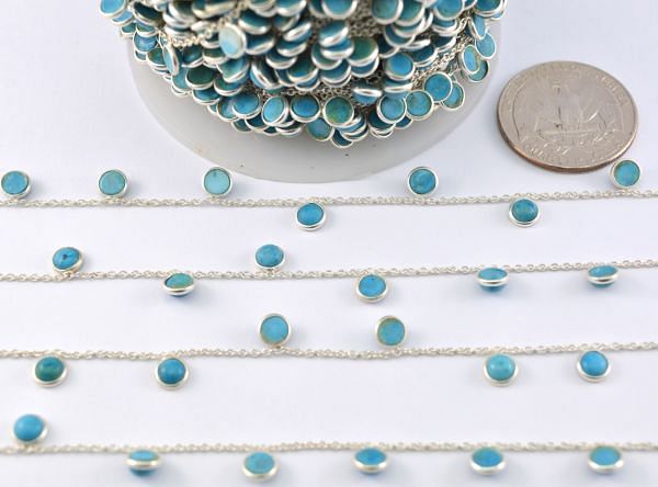 Ravishing 925 Sterling Silver Gold Chain With Turquoise - 4mm, ROS2-6417  