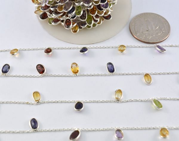 925 Sterling Silver Gold Chain With Multi-Stone in  6.00x4.00 mm - ROS2-6420  
