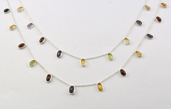 925 Sterling Silver Gold Chain With Multi-Stone in  6.00x4.00 mm - ROS2-6420  